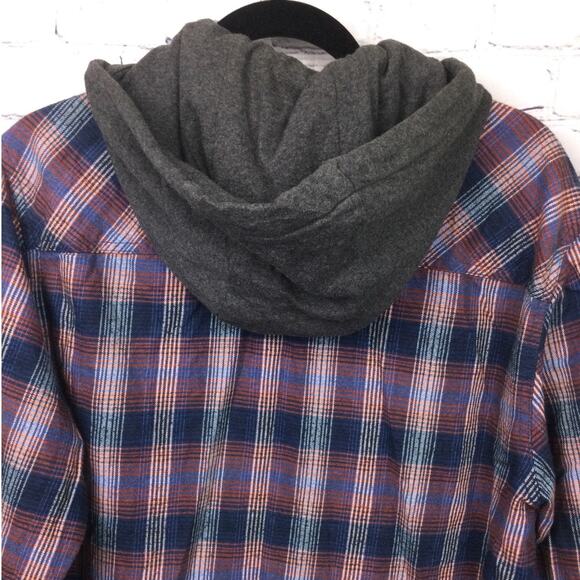 Quick Silver 90s Skater Hooded Blue Plaid Old Loggers Flannel Shirt Men's Size M - Picture 4 of 12
